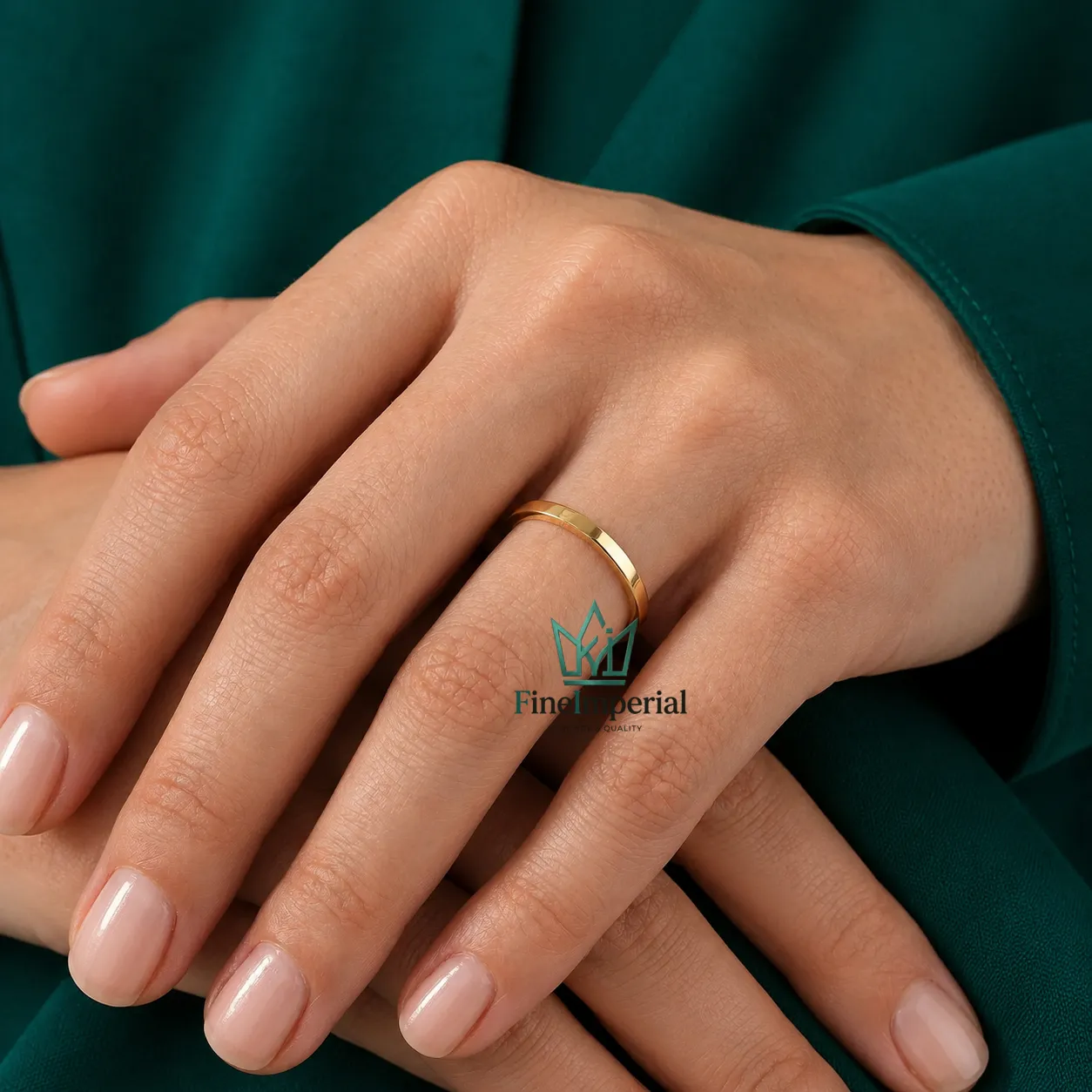 2MM Flat Gold Wedding Band, Solid 10K 14K 18K Gold Thin Stackable Ring for Women - Image 4