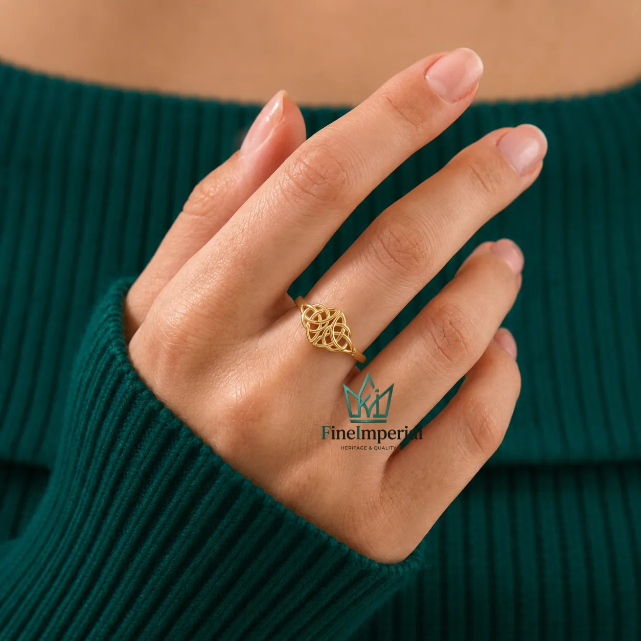 Celtic Knot Gold Ring, Solid 10K 14K 18K Gold Trinity Signet Band, Unisex Irish Ring - Image 5