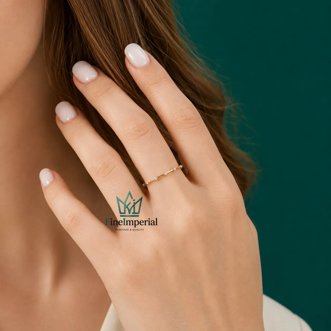Bamboo Diamond Stacking Ring, Solid 10K 14K 18K Gold Nature Inspired Wedding Band - Image 5