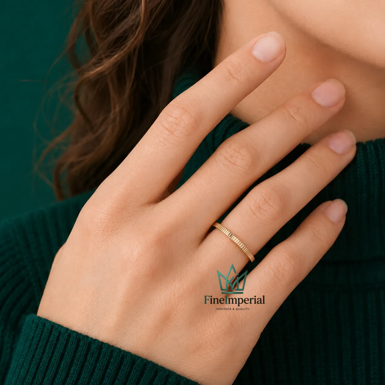 Ribbed Gold Wedding Band, Solid 10K 14K 18K Gold Dainty Stackable Minimalist Ring - Image 4