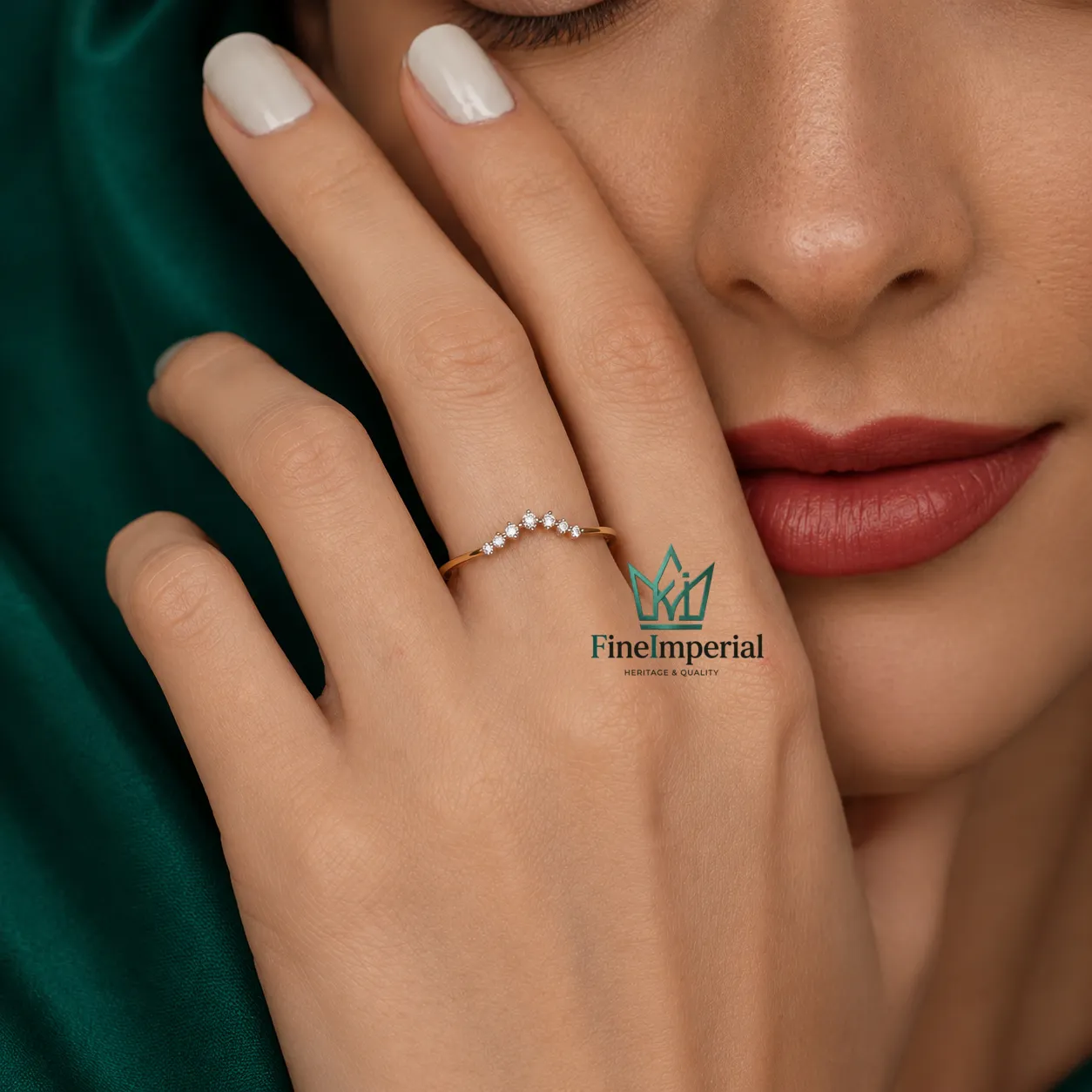 Curved Wishbone Diamond Wedding Band, Solid 10K 14K 18K Gold Ring Enhancer - Image 5