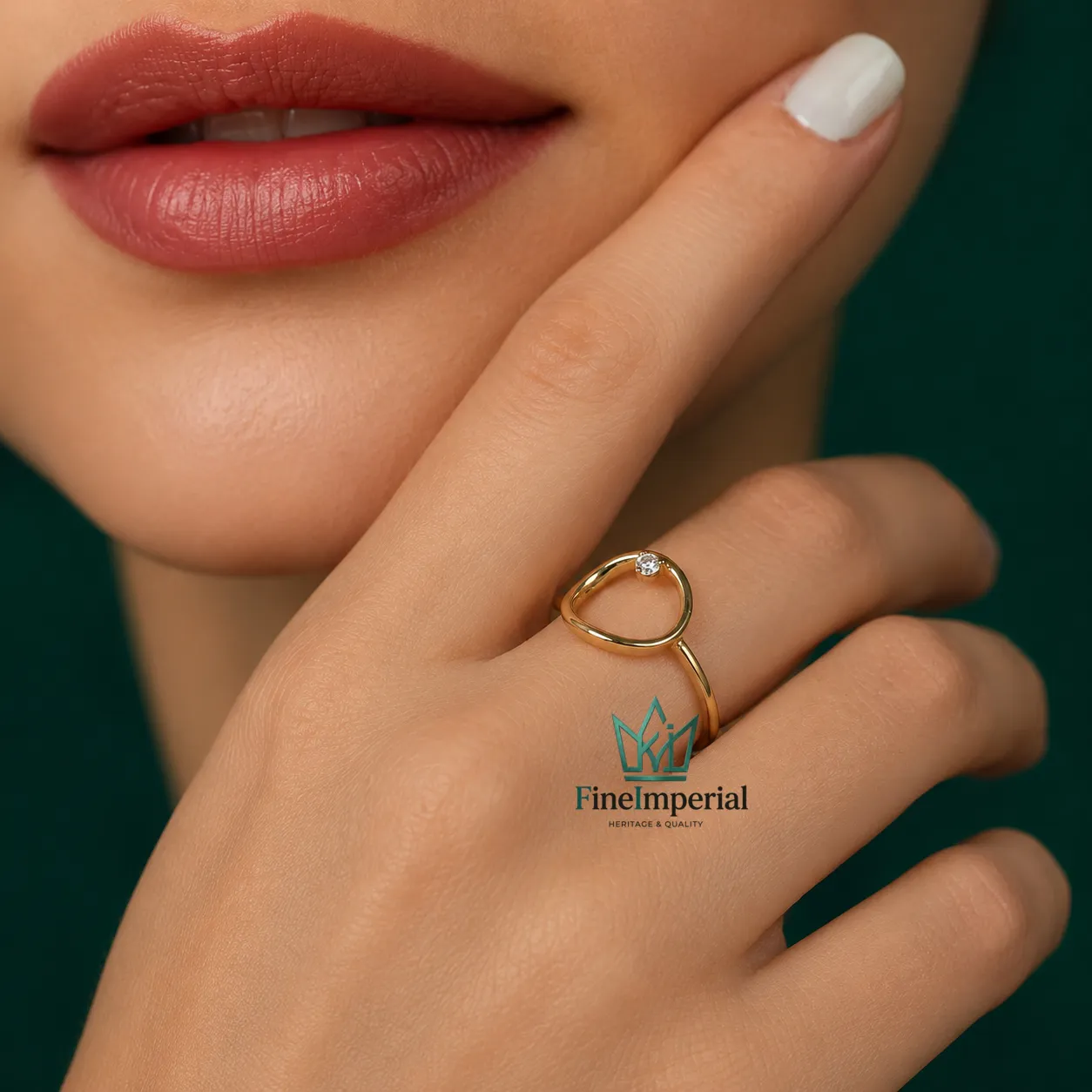 Open Circle Diamond Ring, Solid 10K 14K 18K Gold Minimalist Dainty Circle Ring - Image 5