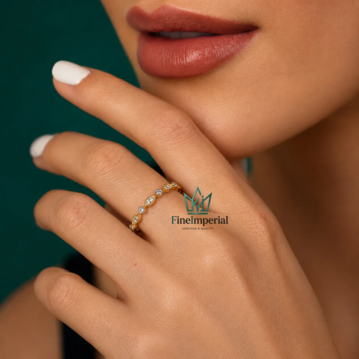 Art Deco Garnet Ring, Solid 10K 14K 18K Gold Half Eternity Stackable Gemstone Band - Image 4