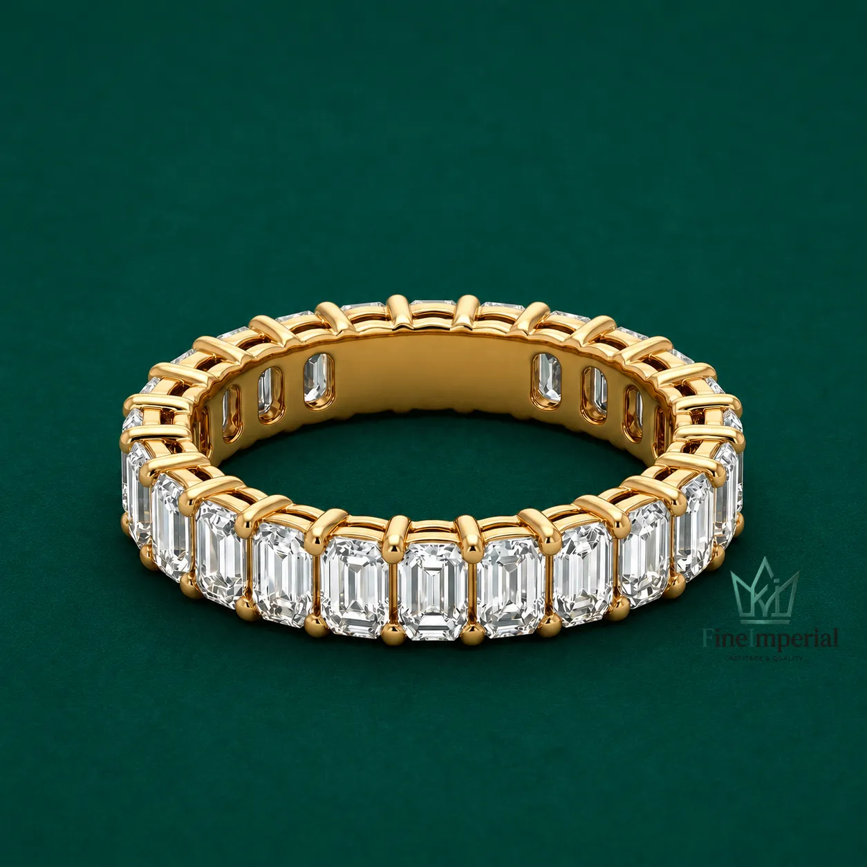 Emerald Cut Lab Grown Diamond Eternity Ring, Solid 10K 14K 18K Gold 2.3 CTTW Wedding Band - Image 2