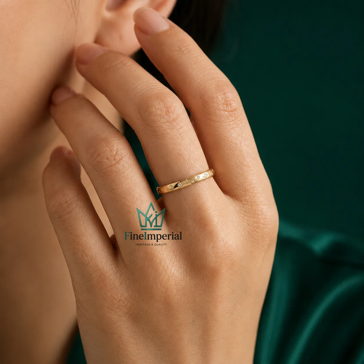 Celestial Star Diamond Wedding Band, Solid 10K 14K 18K Gold, Dainty Minimalist Ring - Image 4