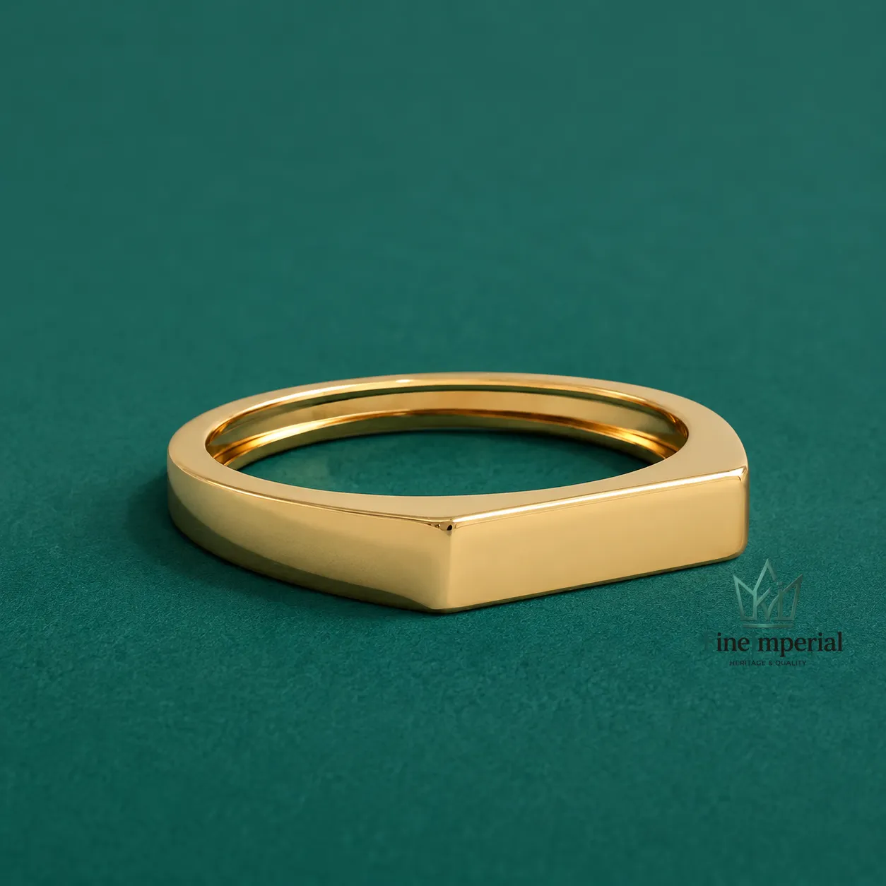 Bar Signet Gold Ring, Solid 10K 14K 18K Gold Rectangle Pinky Ring, Personalized Name Ring - Image 2