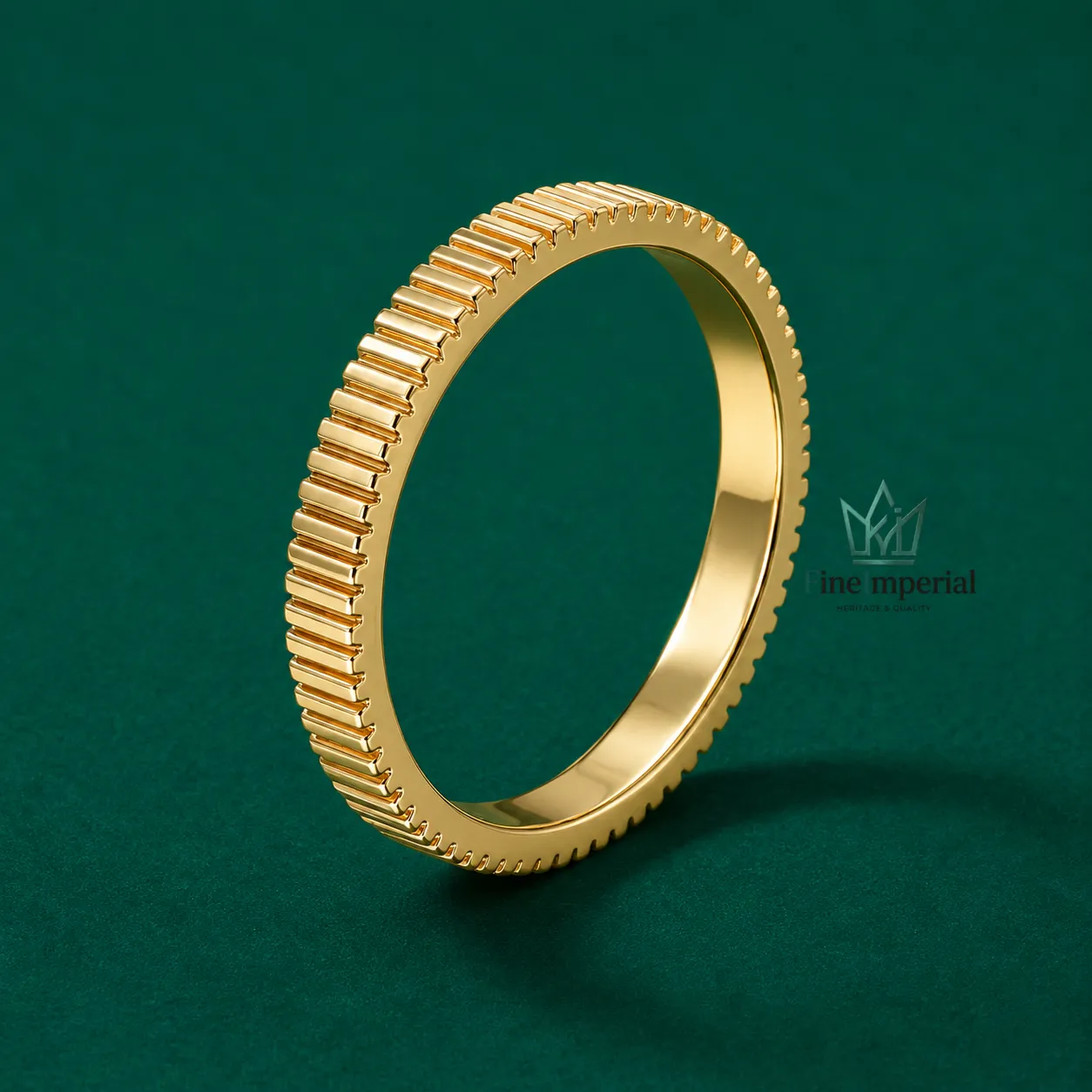 Ribbed Gold Wedding Band, Solid 10K 14K 18K Gold Dainty Stackable Minimalist Ring - Image 2