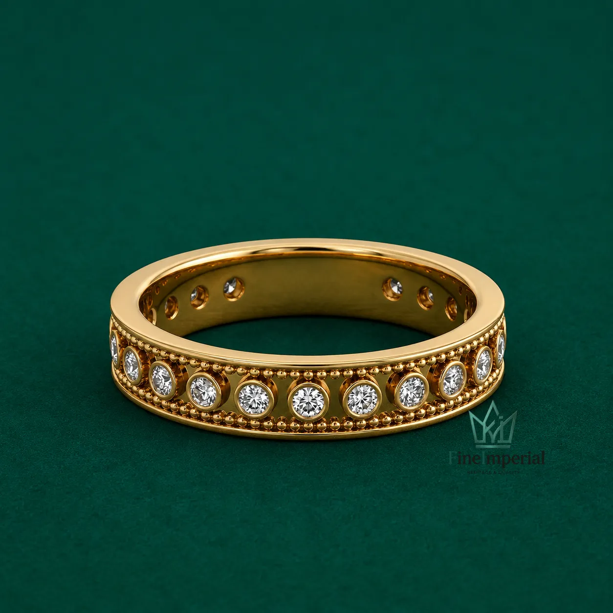 Byzantine Diamond Band, Solid 10K 14K 18K Gold Vintage Milgrain Art Deco Ring - Image 2
