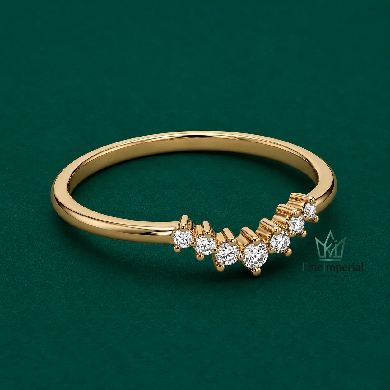 Curved Wishbone Diamond Wedding Band, Solid 10K 14K 18K Gold Ring Enhancer - Image 2