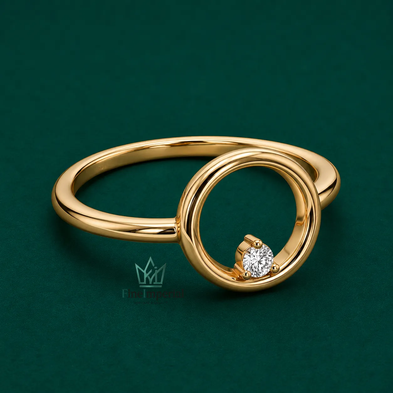 Open Circle Diamond Ring, Solid 10K 14K 18K Gold Minimalist Dainty Circle Ring - Image 2
