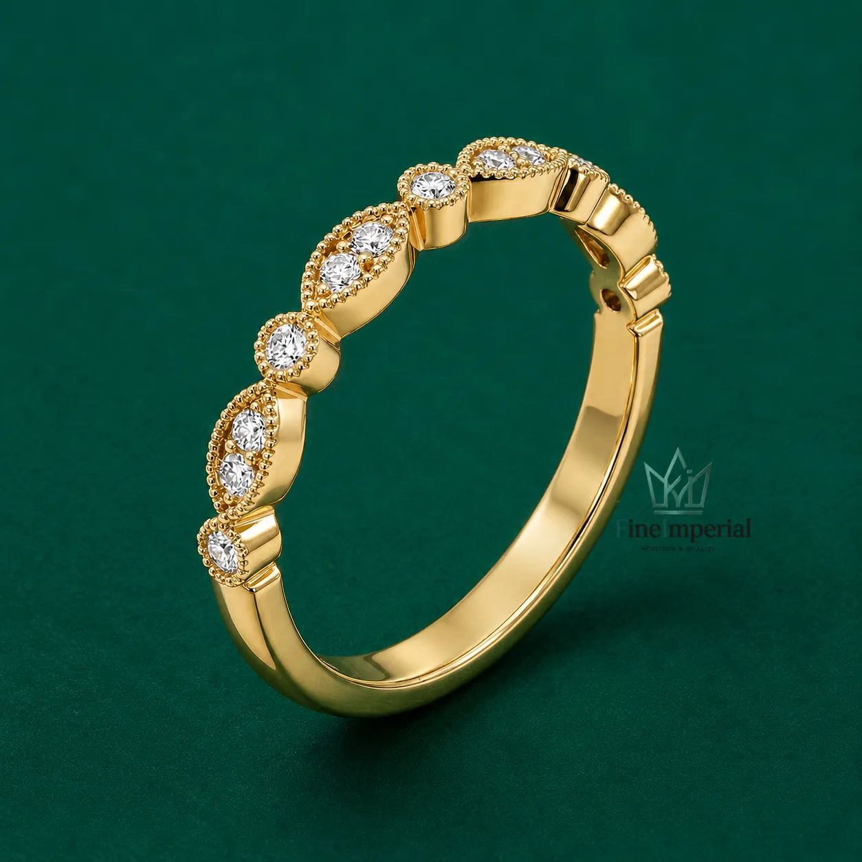 Art Deco Garnet Ring, Solid 10K 14K 18K Gold Half Eternity Stackable Gemstone Band - Image 2