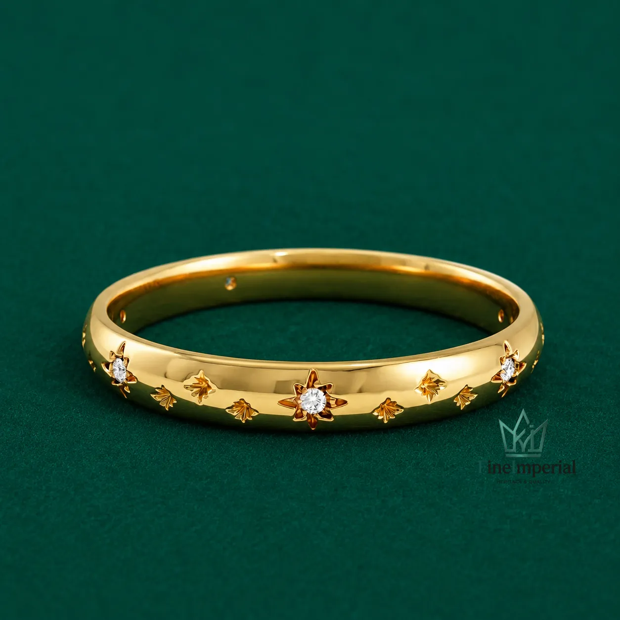 Celestial Star Diamond Wedding Band, Solid 10K 14K 18K Gold, Dainty Minimalist Ring - Image 2
