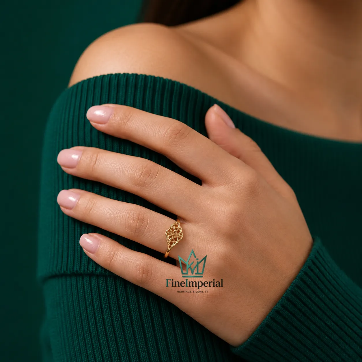 Celtic Knot Gold Ring, Solid 10K 14K 18K Gold Trinity Signet Band, Unisex Irish Ring - Image 6
