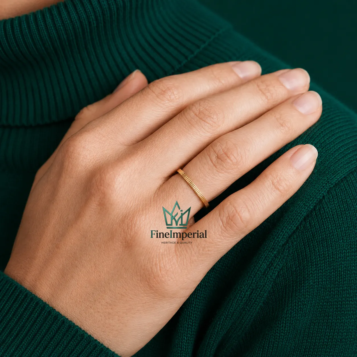 Ribbed Gold Wedding Band, Solid 10K 14K 18K Gold Dainty Stackable Minimalist Ring - Image 5