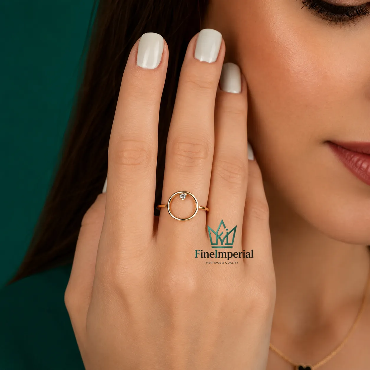 Open Circle Diamond Ring, Solid 10K 14K 18K Gold Minimalist Dainty Circle Ring - Image 6