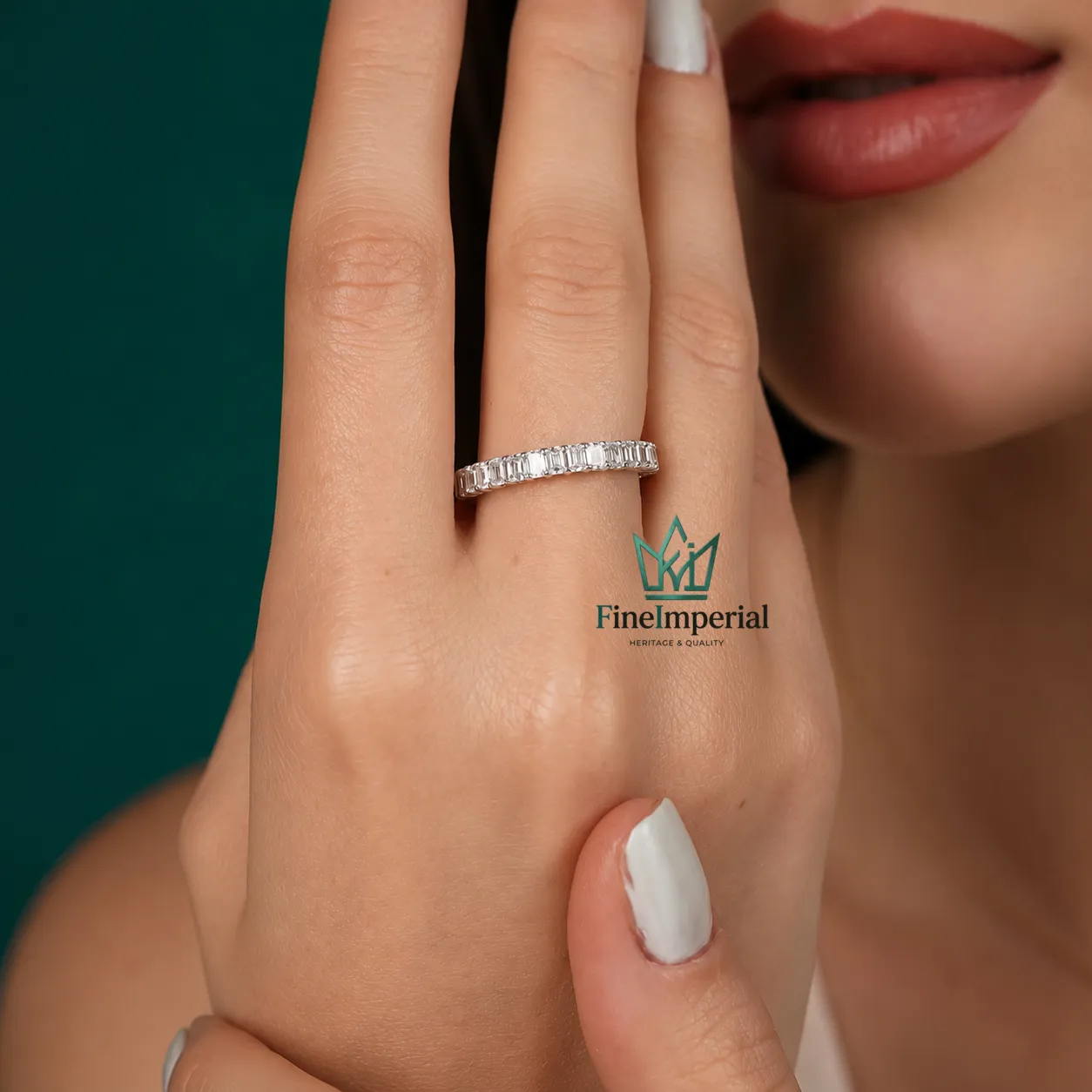 Emerald Cut Lab Grown Diamond Eternity Ring, Solid 10K 14K 18K Gold 2.3 CTTW Wedding Band - Image 5