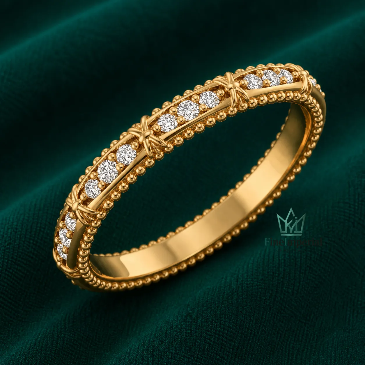 Art Deco Diamond Wedding Band, Solid 10K 14K 18K Gold Pave Eternity Ring, Milgrain Band - Image 2