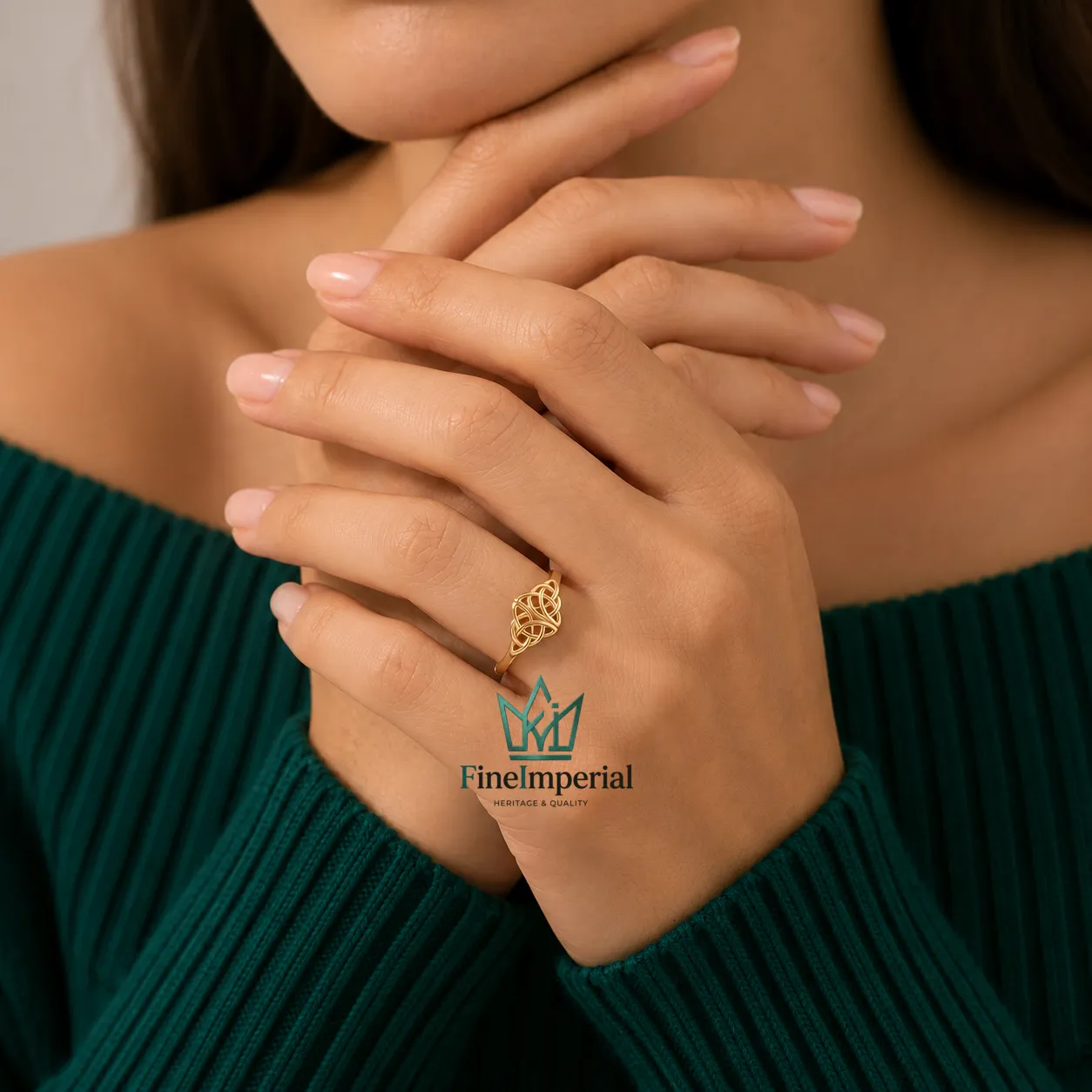 Celtic Knot Gold Ring, Solid 10K 14K 18K Gold Trinity Signet Band, Unisex Irish Ring - Image 7