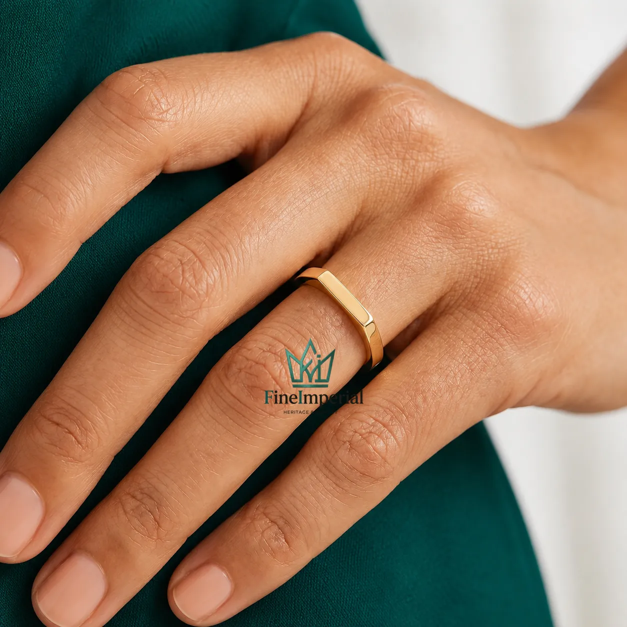 Bar Signet Gold Ring, Solid 10K 14K 18K Gold Rectangle Pinky Ring, Personalized Name Ring - Image 6