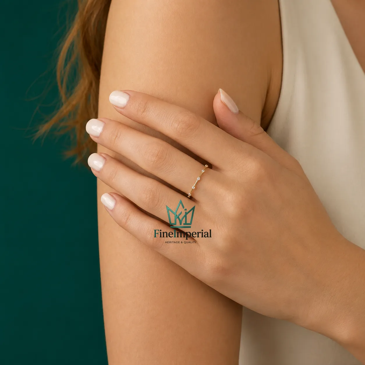 Bamboo Diamond Stacking Ring, Solid 10K 14K 18K Gold Nature Inspired Wedding Band - Image 7