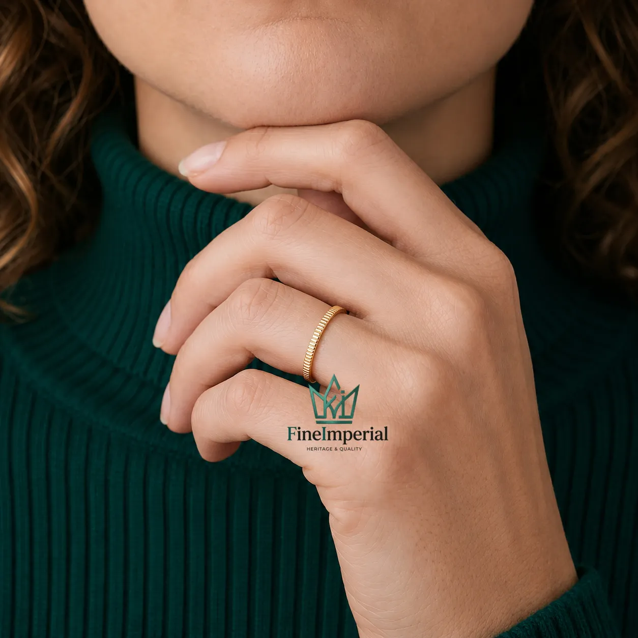 Ribbed Gold Wedding Band, Solid 10K 14K 18K Gold Dainty Stackable Minimalist Ring - Image 6