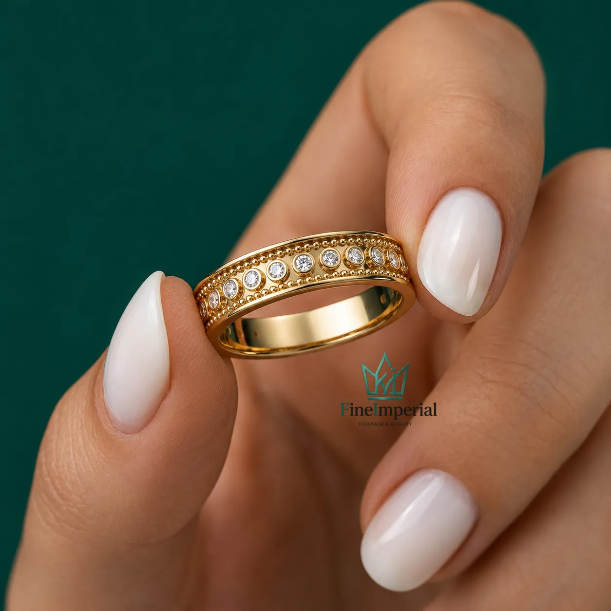 Byzantine Diamond Band, Solid 10K 14K 18K Gold Vintage Milgrain Art Deco Ring - Image 7
