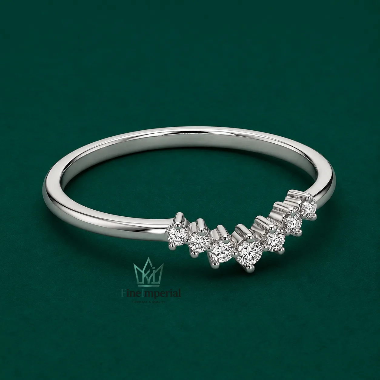 Curved Wishbone Diamond Wedding Band, Solid 10K 14K 18K Gold Ring Enhancer - Image 3