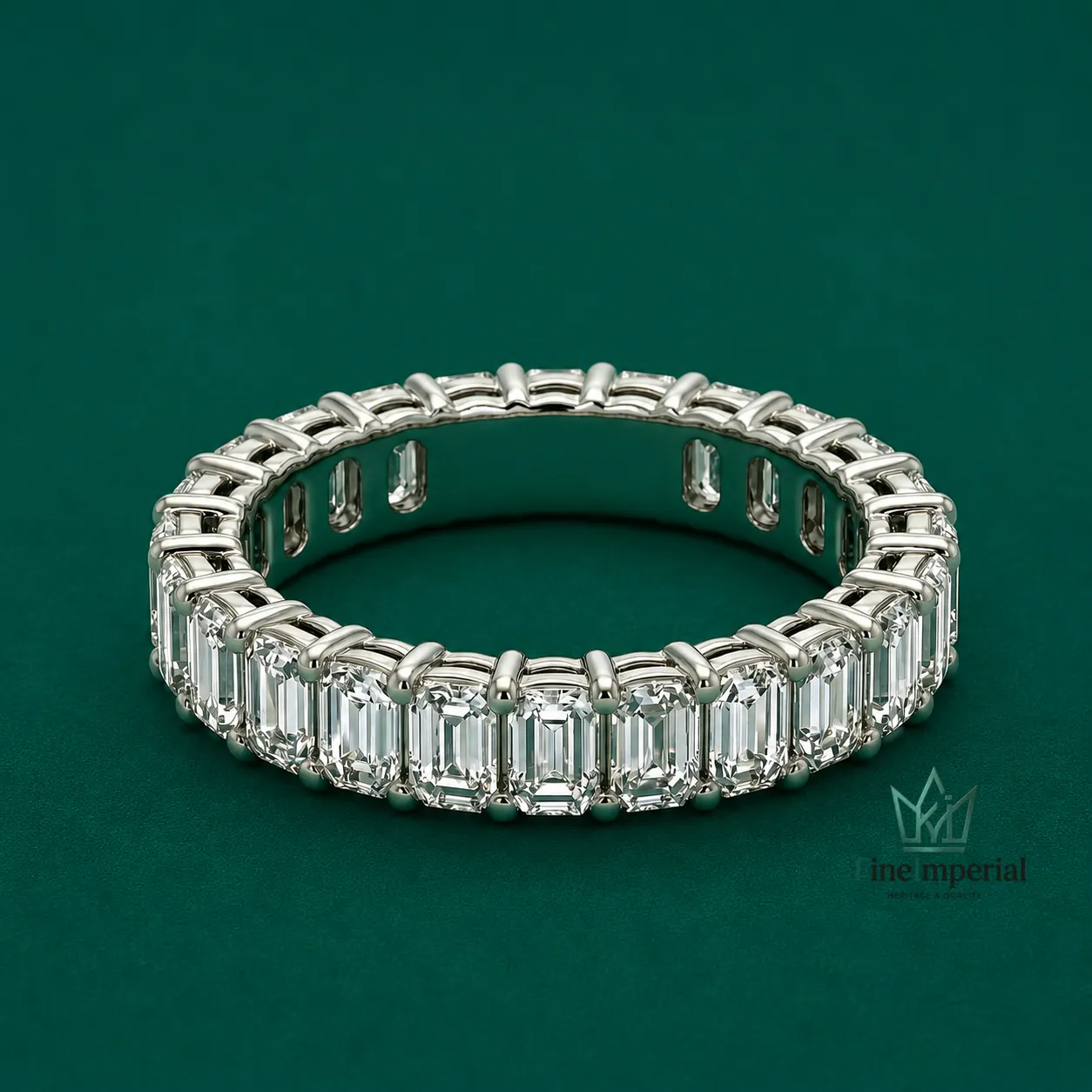 Emerald Cut Lab Grown Diamond Eternity Ring, Solid 10K 14K 18K Gold 2.3 CTTW Wedding Band - Image 3