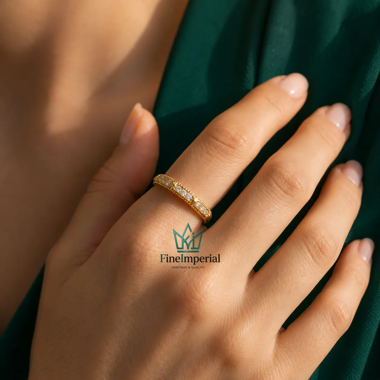 Art Deco Diamond Wedding Band, Solid 10K 14K 18K Gold Pave Eternity Ring, Milgrain Band - Image 6