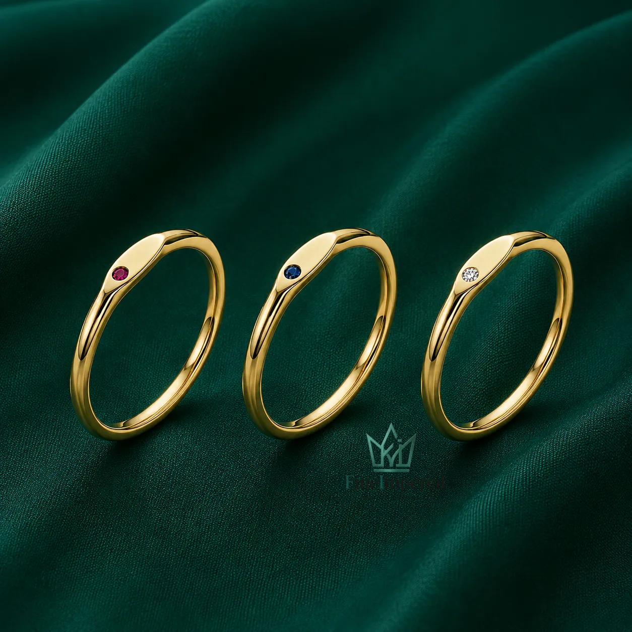 Birthstone Gold Signet Ring, Solid 10K 14K 18K Gold Tiny Pinky Ring, Minimalist Stackable Ring - Image 3