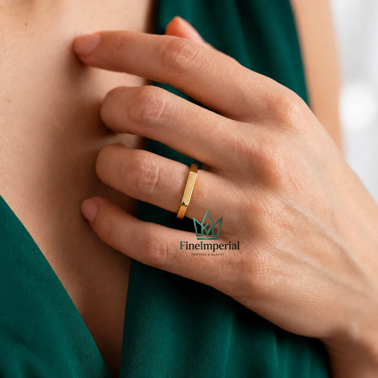 Bar Signet Gold Ring, Solid 10K 14K 18K Gold Rectangle Pinky Ring, Personalized Name Ring - Image 7
