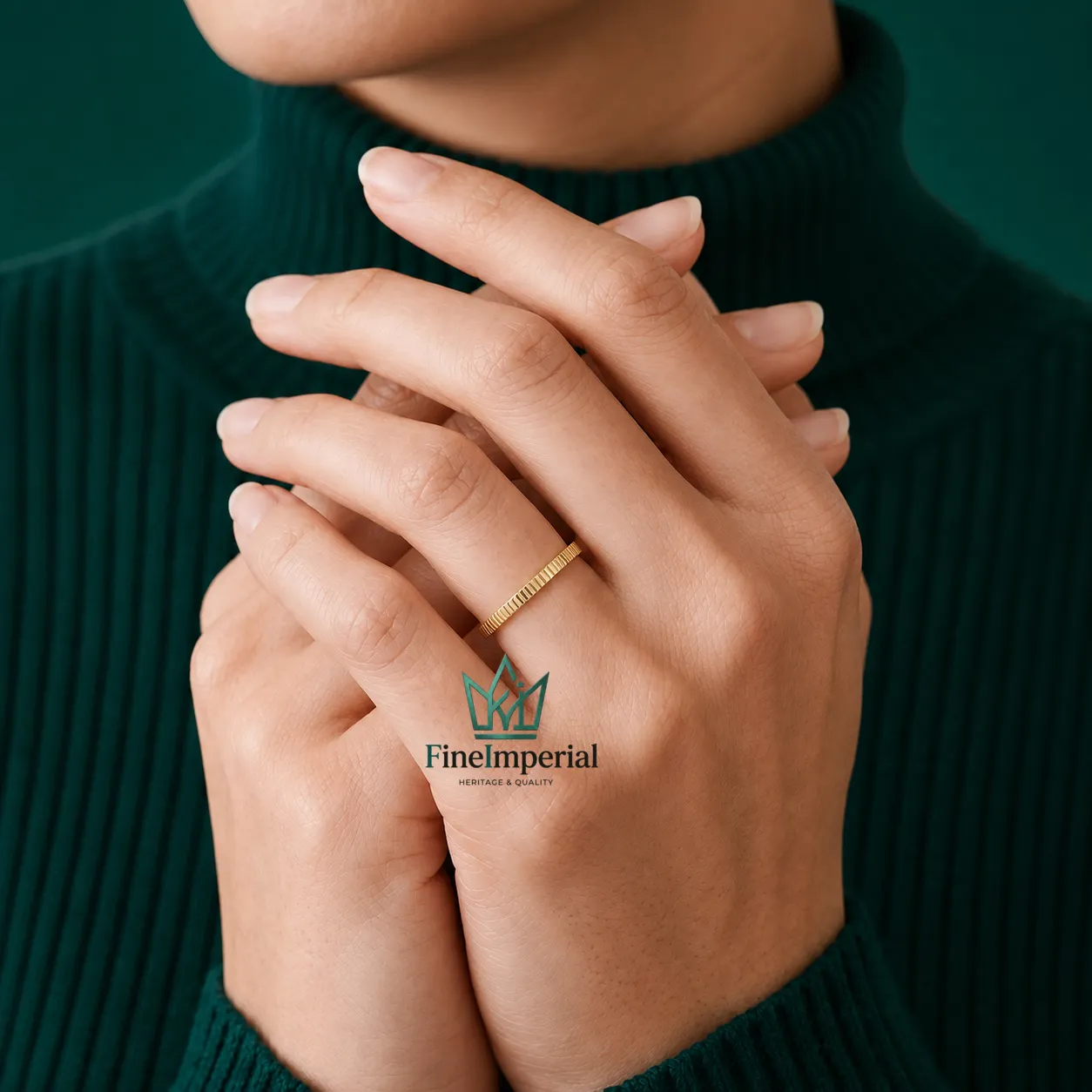 Ribbed Gold Wedding Band, Solid 10K 14K 18K Gold Dainty Stackable Minimalist Ring - Image 7