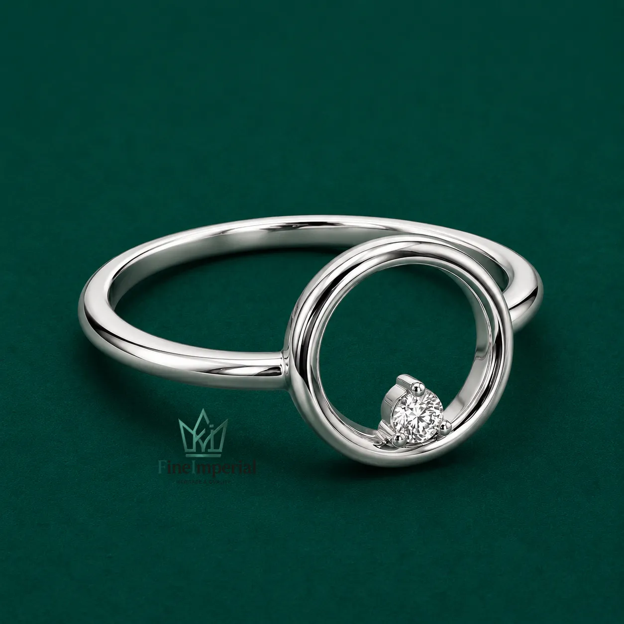 Open Circle Diamond Ring, Solid 10K 14K 18K Gold Minimalist Dainty Circle Ring - Image 3