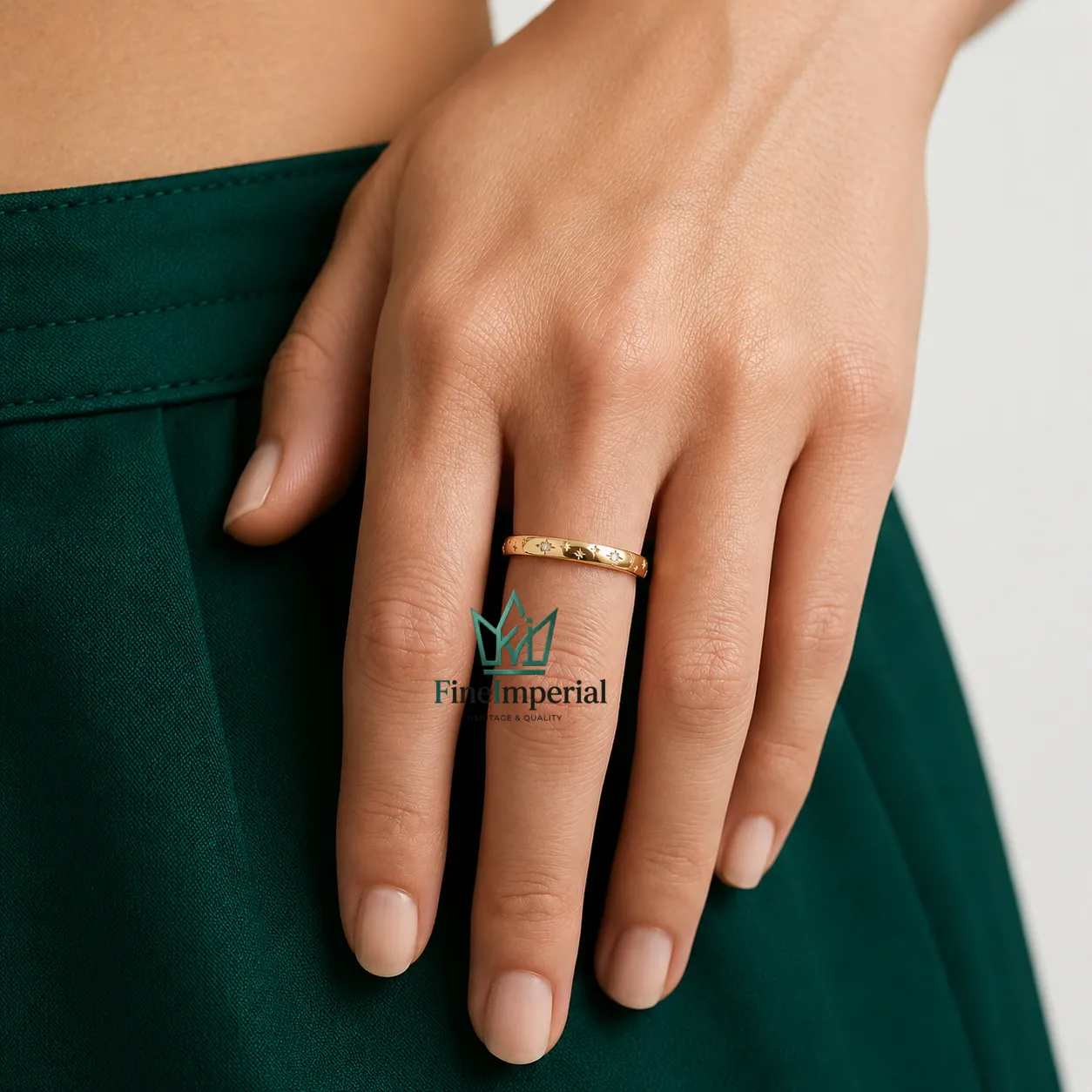 Celestial Star Diamond Wedding Band, Solid 10K 14K 18K Gold, Dainty Minimalist Ring - Image 7