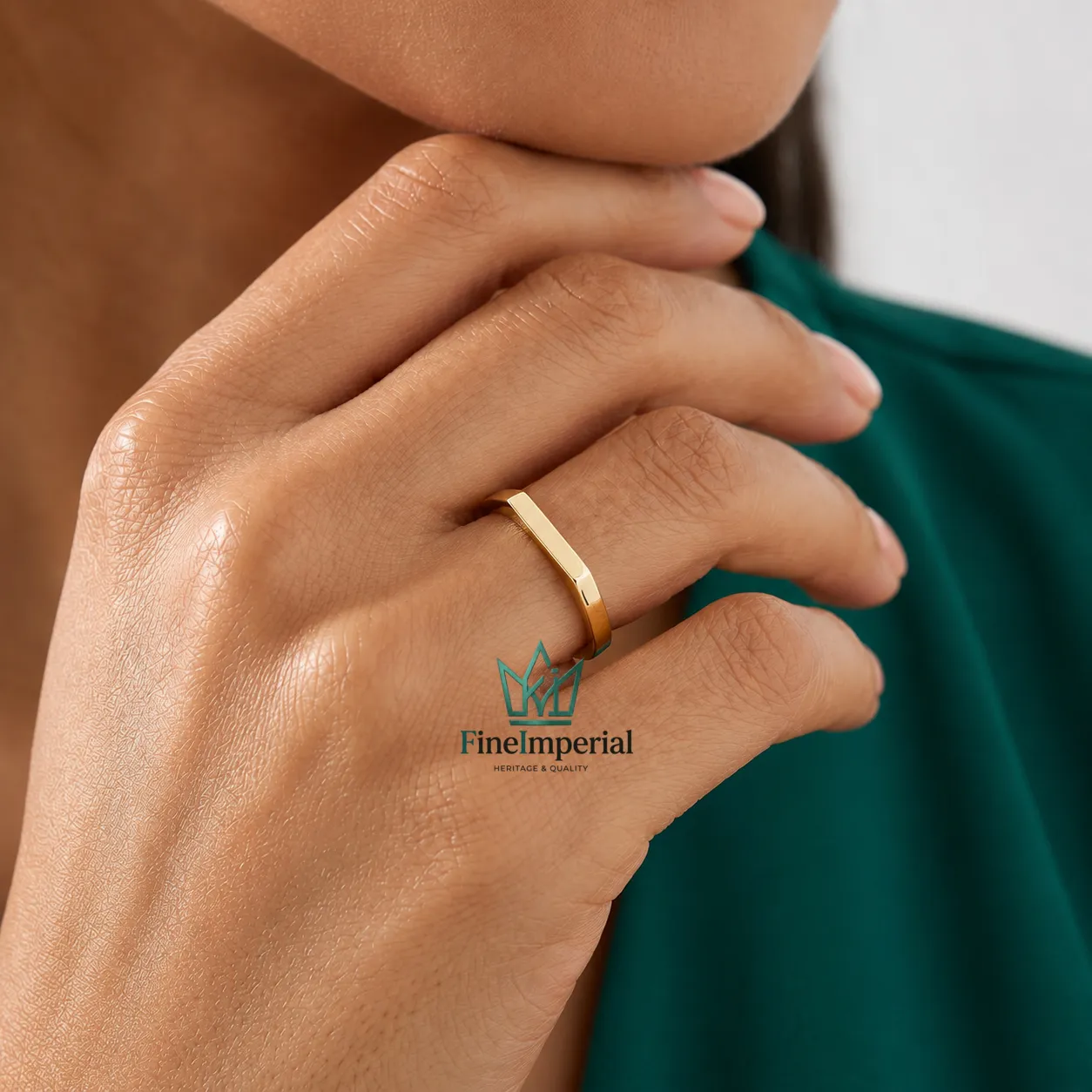 Bar Signet Gold Ring, Solid 10K 14K 18K Gold Rectangle Pinky Ring, Personalized Name Ring - Image 8
