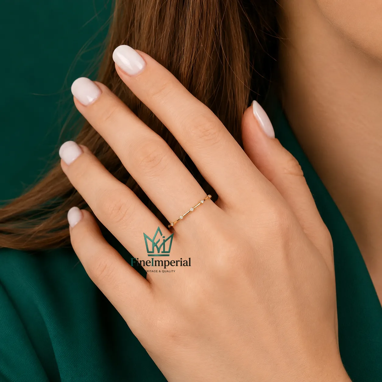 Bamboo Diamond Stacking Ring, Solid 10K 14K 18K Gold Nature Inspired Wedding Band - Image 8