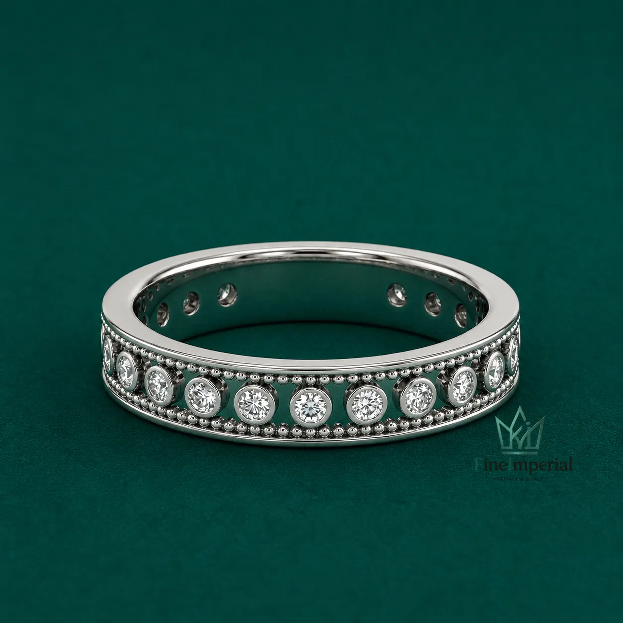 Byzantine Diamond Band, Solid 10K 14K 18K Gold Vintage Milgrain Art Deco Ring - Image 4