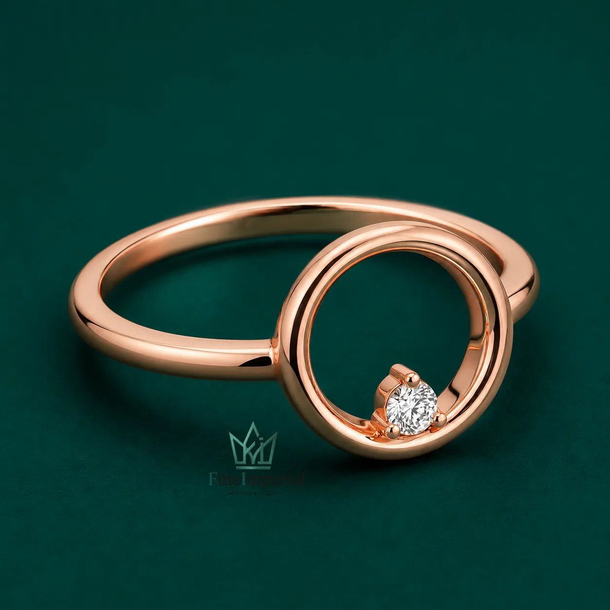 Open Circle Diamond Ring, Solid 10K 14K 18K Gold Minimalist Dainty Circle Ring - Image 4