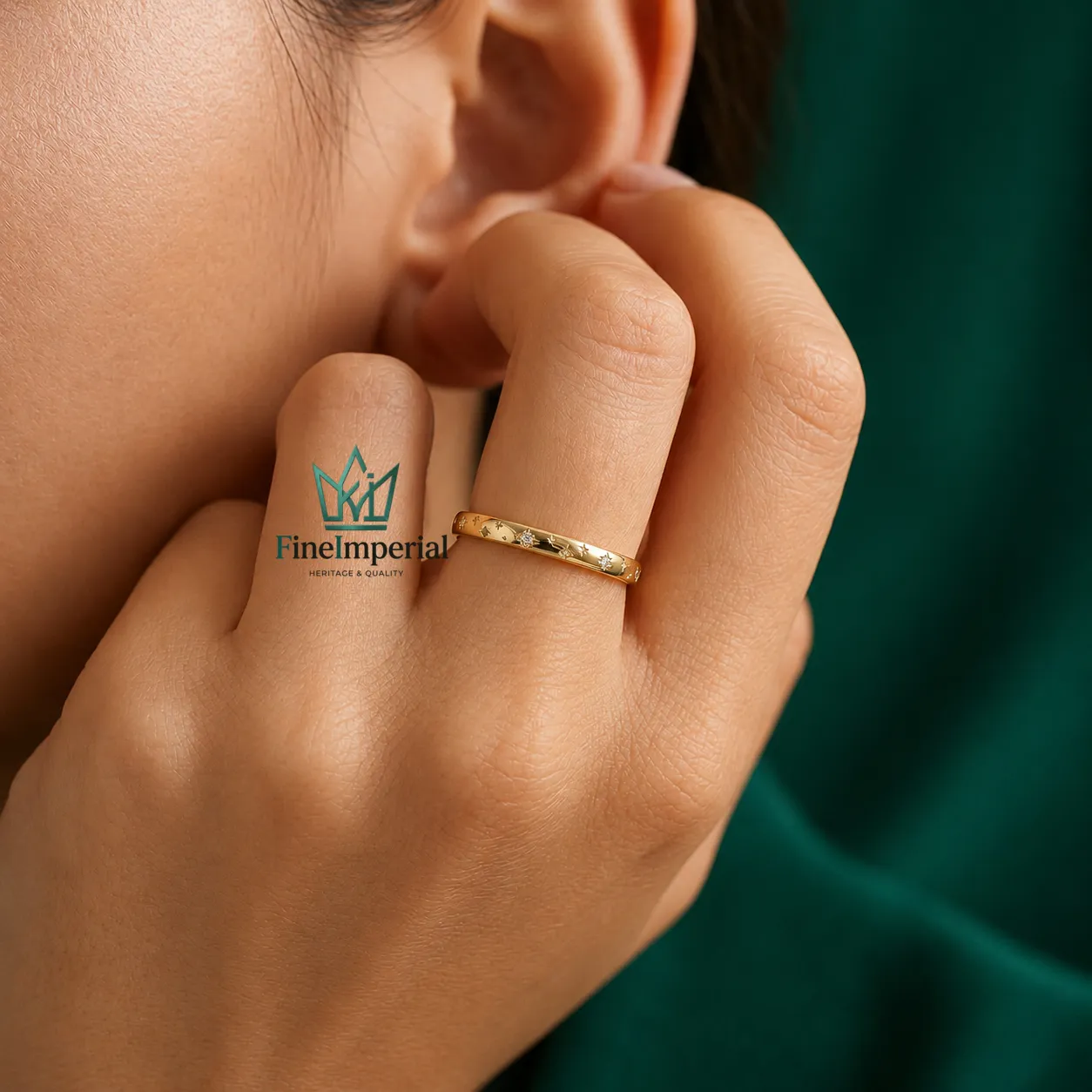 Celestial Star Diamond Wedding Band, Solid 10K 14K 18K Gold, Dainty Minimalist Ring - Image 8