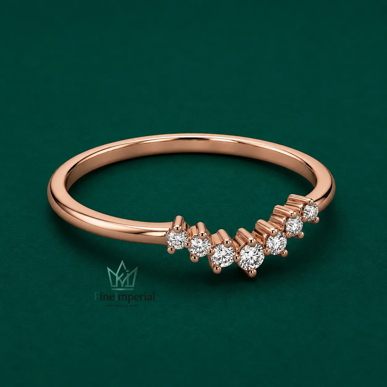 Curved Wishbone Diamond Wedding Band, Solid 10K 14K 18K Gold Ring Enhancer - Image 4