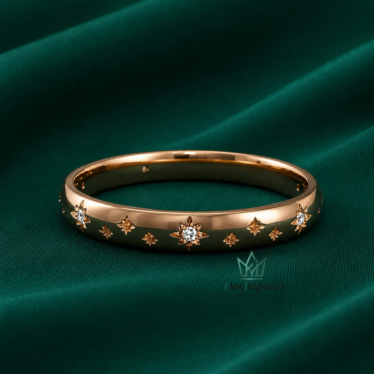 Celestial Star Diamond Wedding Band, Solid 10K 14K 18K Gold, Dainty Minimalist Ring - Image 3