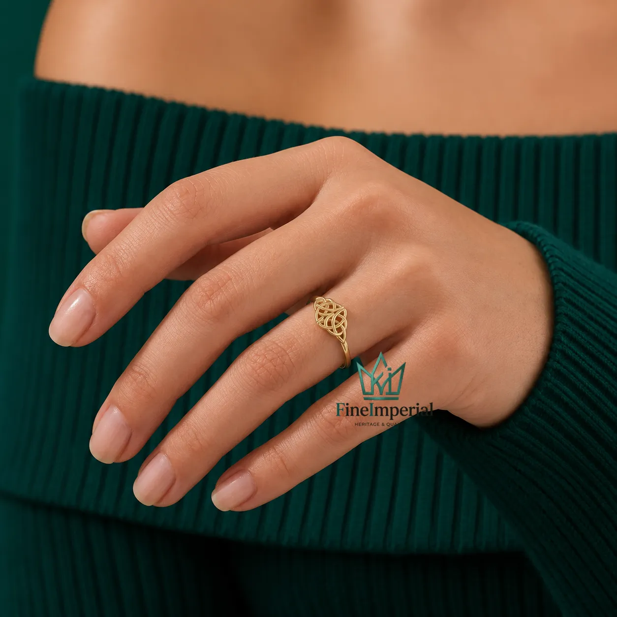 Celtic Knot Gold Ring, Solid 10K 14K 18K Gold Trinity Signet Band, Unisex Irish Ring - Image 9