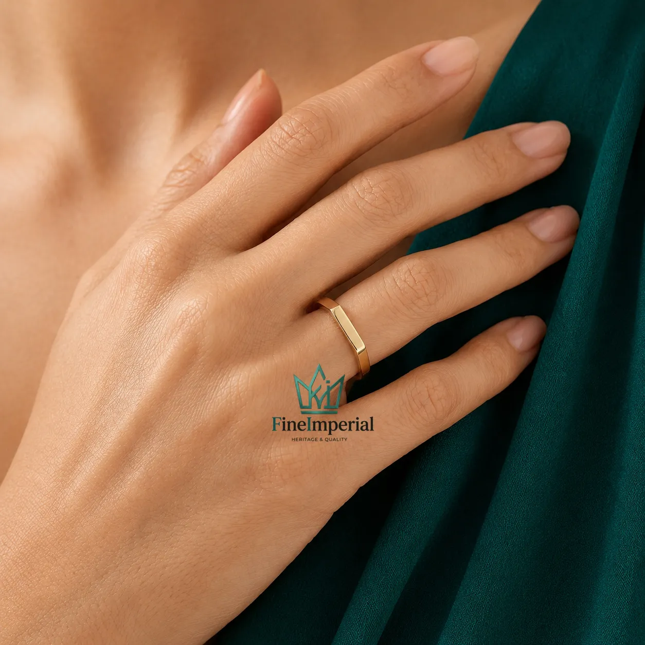Bar Signet Gold Ring, Solid 10K 14K 18K Gold Rectangle Pinky Ring, Personalized Name Ring - Image 9