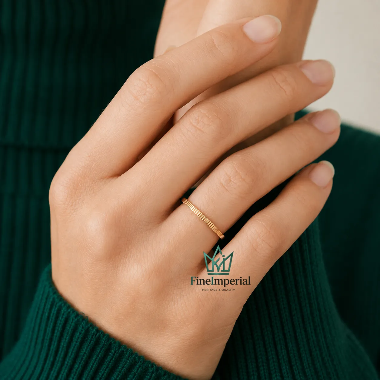 Ribbed Gold Wedding Band, Solid 10K 14K 18K Gold Dainty Stackable Minimalist Ring - Image 9