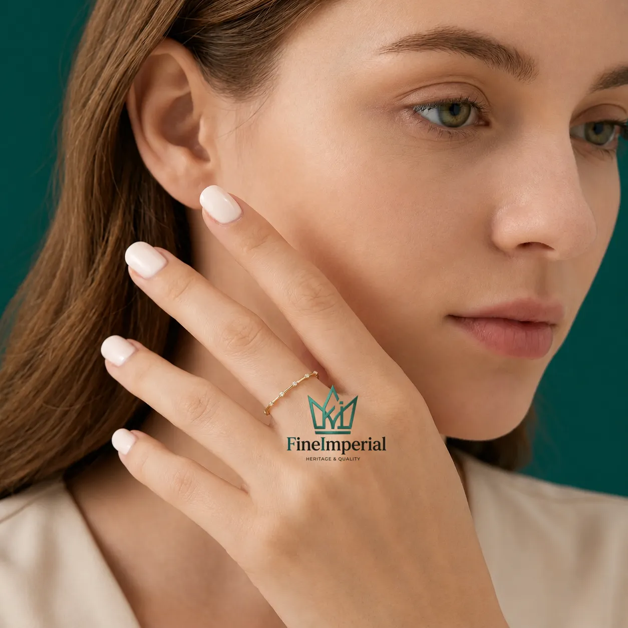 Bamboo Diamond Stacking Ring, Solid 10K 14K 18K Gold Nature Inspired Wedding Band - Image 9