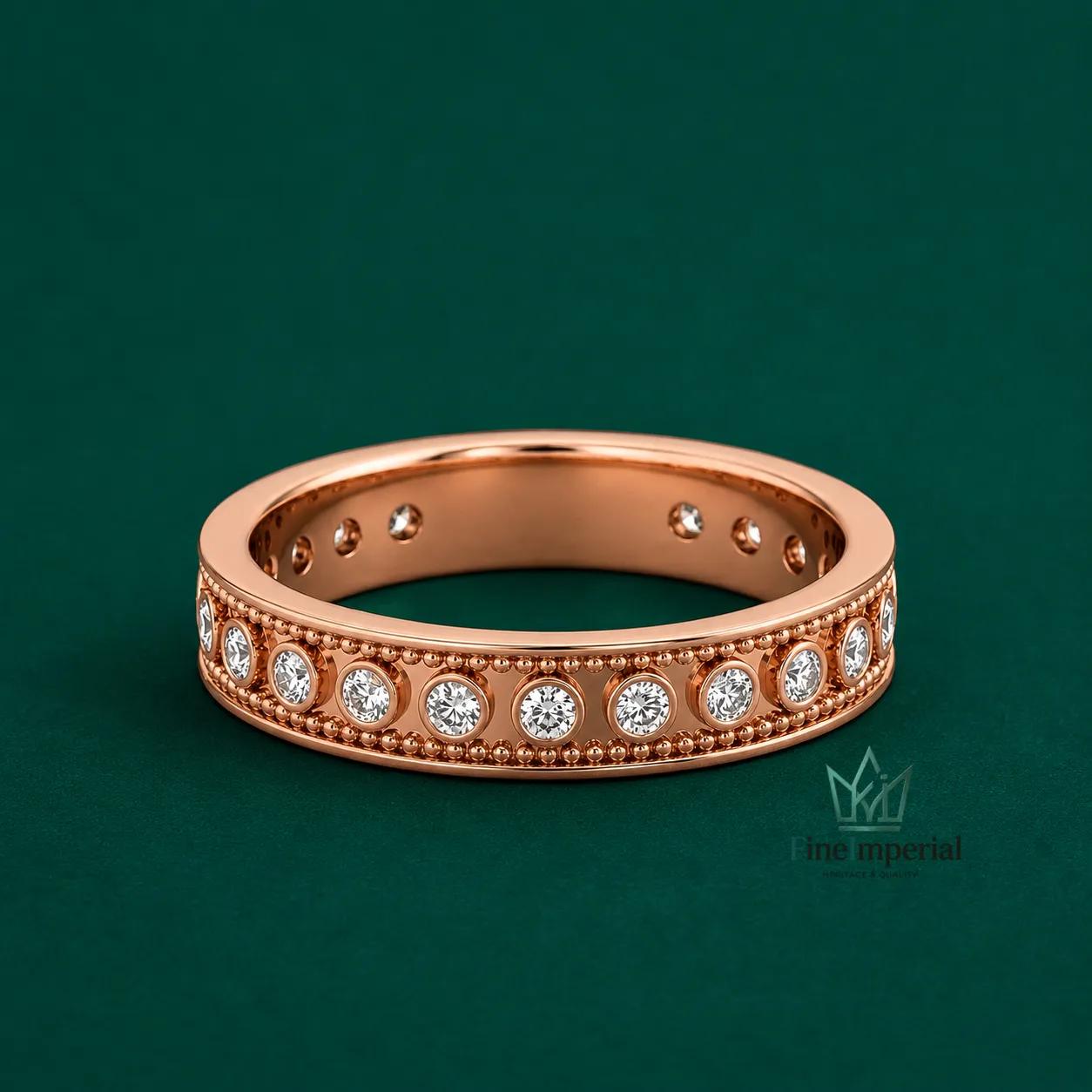 Byzantine Diamond Band, Solid 10K 14K 18K Gold Vintage Milgrain Art Deco Ring - Image 3