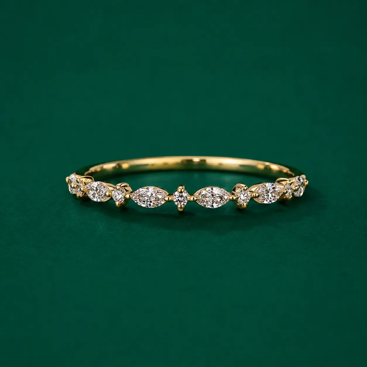 Alternating marquise and round cut lab grown diamond band