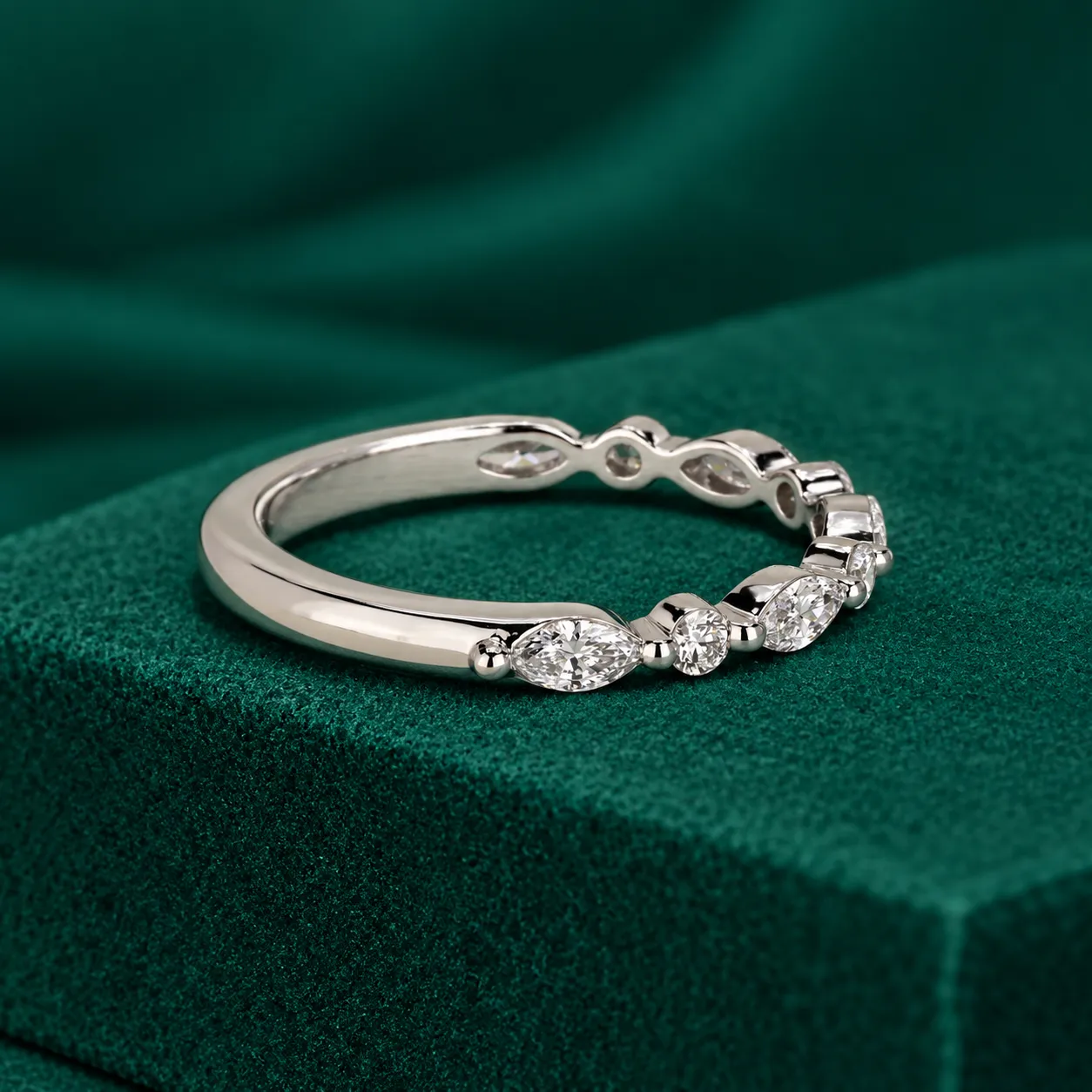 Marquise & Round Diamond Ring Unique Alternative Diamond Wedding Ring Solid White Yellow Rose Gold Ring Stackable Band Engagement Ring Gift - Image 3