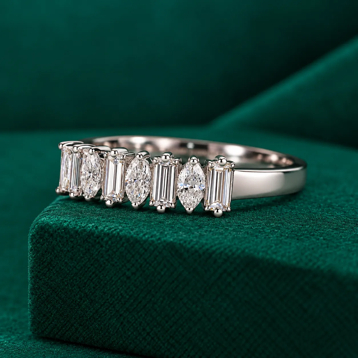 Baguette Marquise Diamond Wedding Band Half Eternity Band for Her Anniversary Ring Lab Grown Diamond Stackable Ring Bridal Set Matching Ring - Image 2