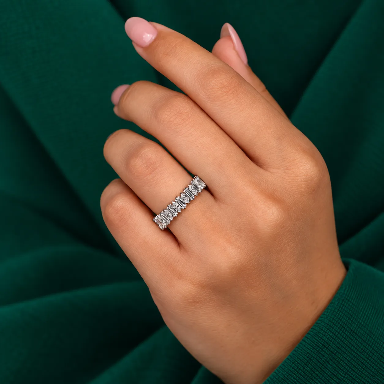 Baguette Marquise Diamond Wedding Band Half Eternity Band for Her Anniversary Ring Lab Grown Diamond Stackable Ring Bridal Set Matching Ring - Image 5